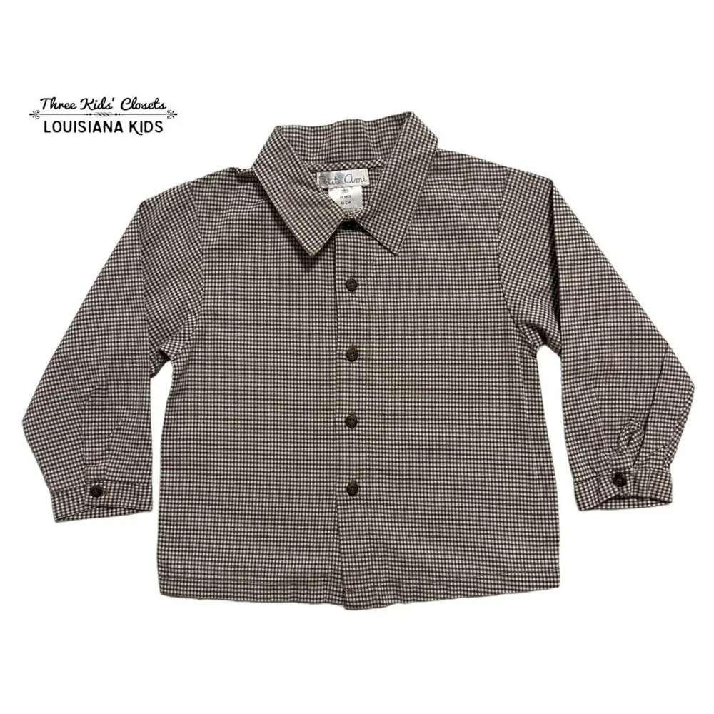 Petit Ami 24m Brown & Blue Gingham Button Down Shirt